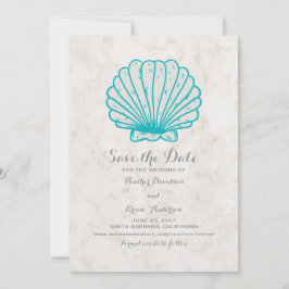 Türkisblau Rustikale Seashell Save the Date einlad