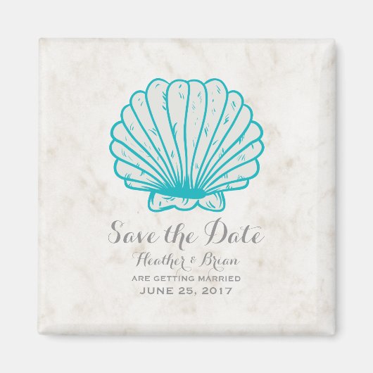 Türkisblau Rustikale Seashell Save the Date Magnet (Vorne)