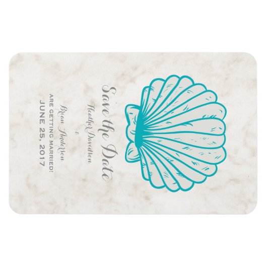 Türkisblau Rustikale Seashell Save the Date Magnet (Horizontal)