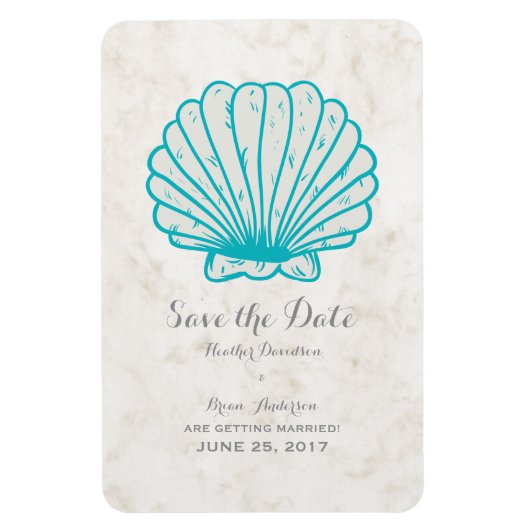 Türkisblau Rustikale Seashell Save the Date Magnet (Vertikal)
