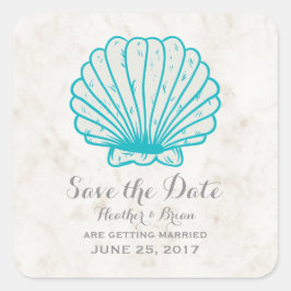 Türkisblau Rustikale Seashell Save the Date Quadratischer Aufkleber
