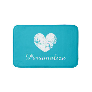 Türkisblau rustikale Vintage Herzklopfmatte Badematte