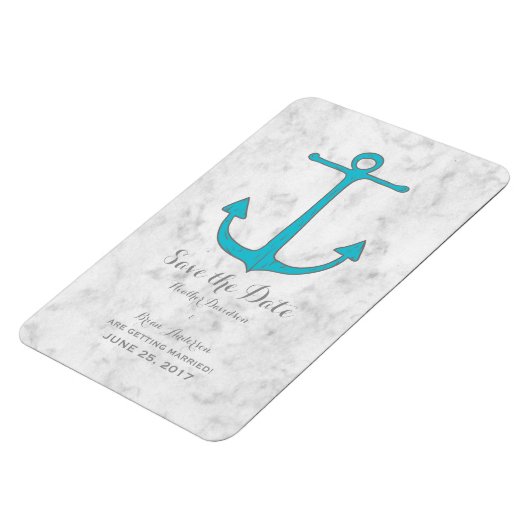 Türkisblau Rustikaler Anker Save the Date Magnet (Linke Seite)