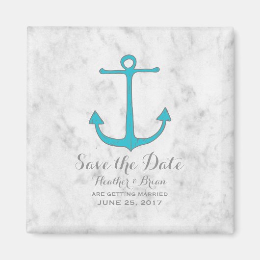 Türkisblau Rustikaler Anker Save the Date Magnet (Vorne)