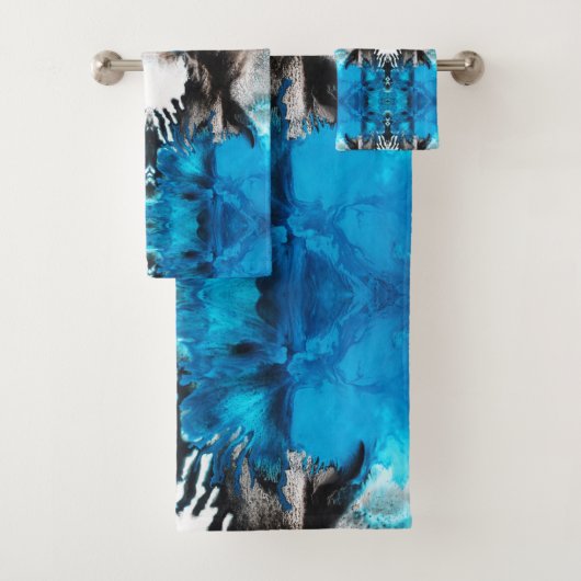 Türkisblau, Schwarz und Weiß Abstrakt Badhandtuch Set (Insitu)