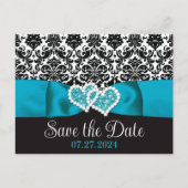 Türkisblau, schwarze Damast Liebe Hört Save the Da Postkarte (Vorderseite)