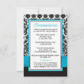 Türkisblau, schwarzer Damast, Liebe Herz Umschließ RSVP Karte (Rückseite)