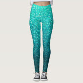 Türkisblau Schwarzer Glitzer Ombre Glitzern Yoga Leggings (Vorderseite)