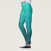 Türkisblau Schwarzer Glitzer Ombre Glitzern Yoga Leggings (Links)
