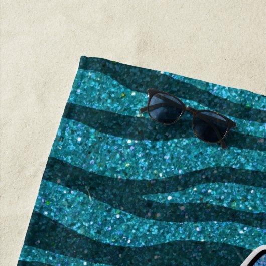 Türkisblau Schwarzer Glitzer Rainbow Unicorn Zebra Strandtuch (Beispiel)