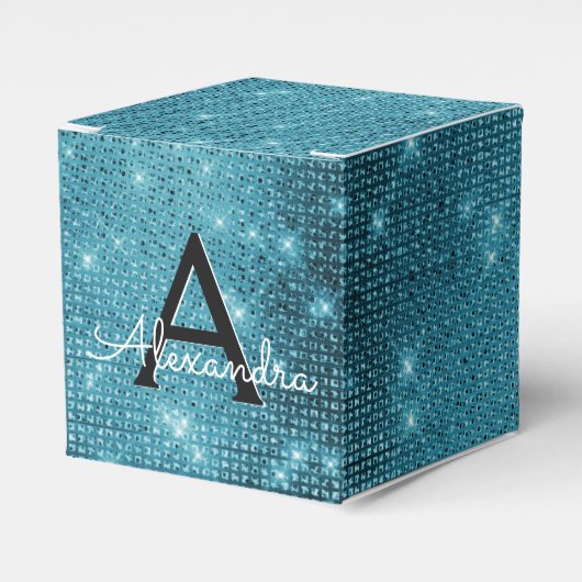 Türkisblau Shimmer Monogram - Name hinzufügen Geschenkschachtel (Vorderseite)