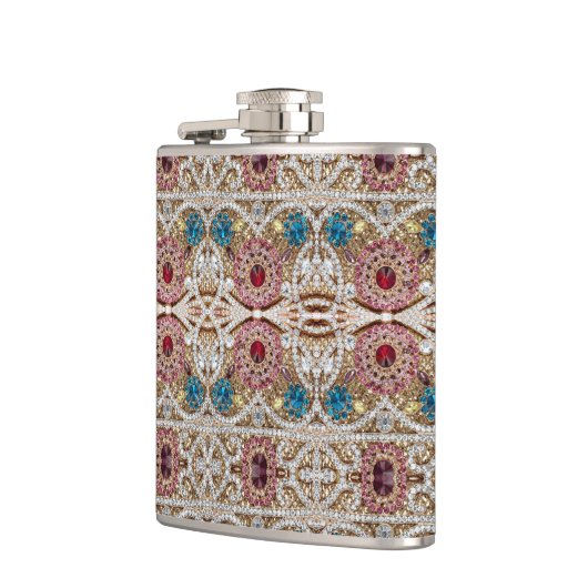 Türkisblau, silber, bordeauxrot, pink, böhmisch flachmann (Links)