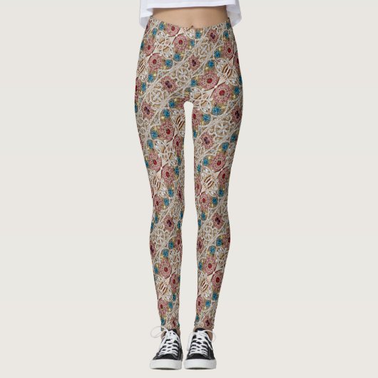 Türkisblau, silber, bordeauxrot, pink, böhmisch leggings (Vorderseite)
