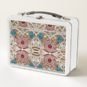 Türkisblau, silber, bordeauxrot, pink, böhmisch metall brotdose (Vorderseite)