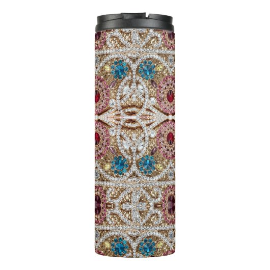 Türkisblau, silber, bordeauxrot, pink, böhmisch thermosbecher (Rückseite)