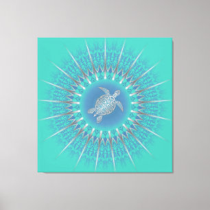 Türkisblau Silberschildkröte Mandala Küste Leinwanddruck