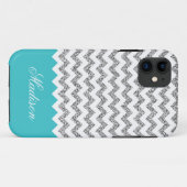 Türkisblau Silvery Glitzer Zickzack Muster Case-Mate iPhone Hülle (Rückseite (Horizontal))
