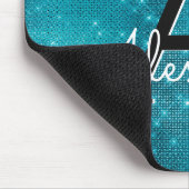 Türkisblau-Sparkle-Girl-Monogramm-Name Mousepad (Ecke)