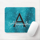 Türkisblau-Sparkle-Girl-Monogramm-Name Mousepad (Mit Mouse)