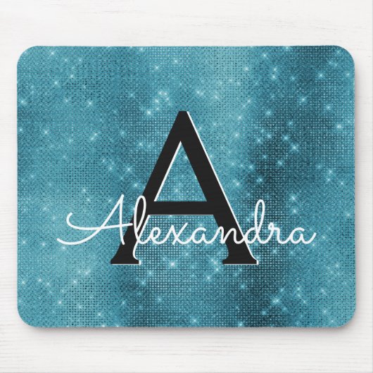 Türkisblau-Sparkle-Girl-Monogramm-Name Mousepad (Vorne)