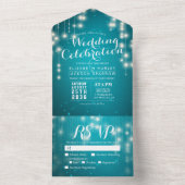 Türkisblau-Sparkle-String-Lights Hochzeit RSVP All In One Einladung (Innen Boden)
