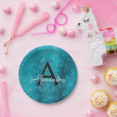 Türkisblau-Sparkon-Monogramm Geburtstag Pappteller (Party)