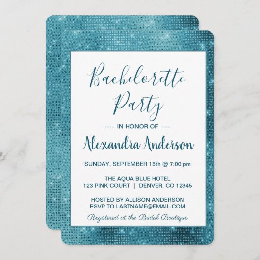 Türkisblau Sparkor Junggeselinnen-Abschied Einladung (Vorne/Hinten)