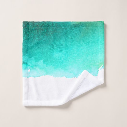 Türkisblau - Thema Wasserfarbe Badhandtuch Set (Waschlappen)