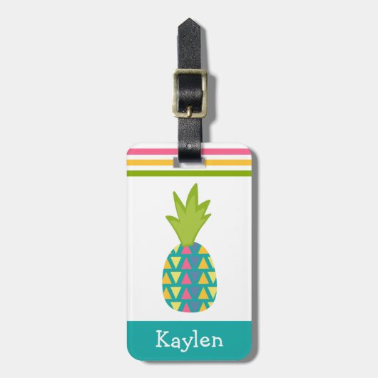 Türkisblau Tropische Ananas Moderner Individuelle Gepäckanhänger (Vorderseite vertikal)
