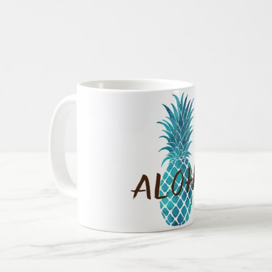 Türkisblau Tropischer Ananas Aloha Kaffeetasse (Vorderseite Links)