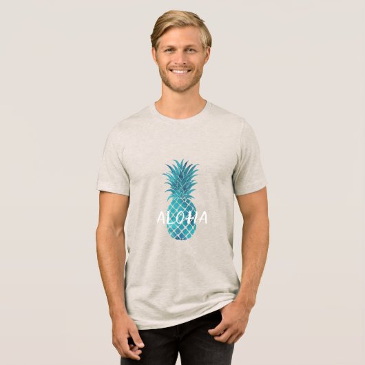 Türkisblau Tropischer Ananas Aloha Tri-Blend Shirt (Vorderseite voll)