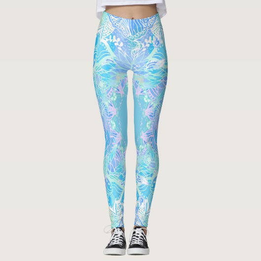 Türkisblau, türkisblau, Aquarell, handgezeichnet M Leggings (Vorderseite)