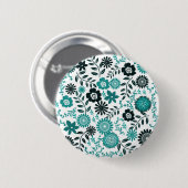 Türkisblau und dunkelolivgrünes Muster mit Blumen Button (Vorne & Hinten)