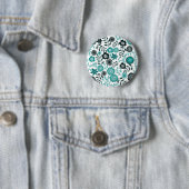 Türkisblau und dunkelolivgrünes Muster mit Blumen Button (Beispiel)