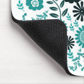 Türkisblau und dunkelolivgrünes Muster mit Blumen Mousepad (Ecke)