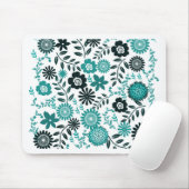 Türkisblau und dunkelolivgrünes Muster mit Blumen Mousepad (Mit Mouse)