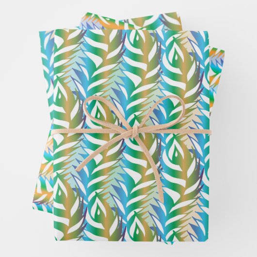 Türkisblau und gelb-gelbe Federmuster Geschenkpapier Set (Beispiel)