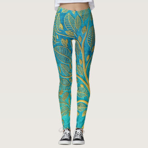 Türkisblau und Goldbaum Leggings