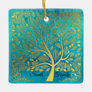 Türkisblau und Goldbaum *personalize* Keramikornament