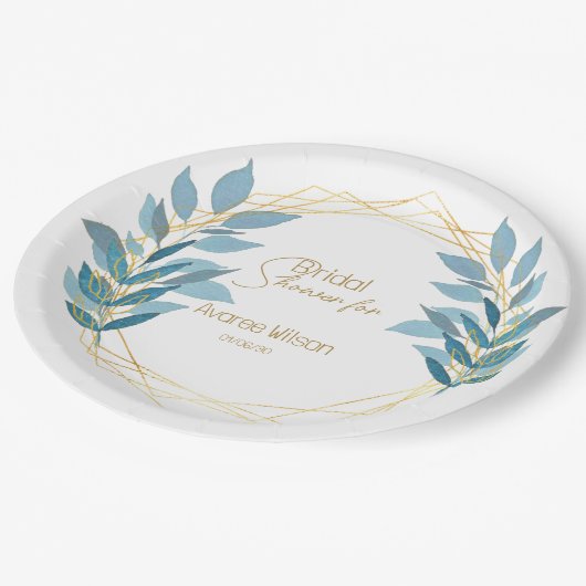 Türkisblau und goldfarben pappteller (Schrägansicht)