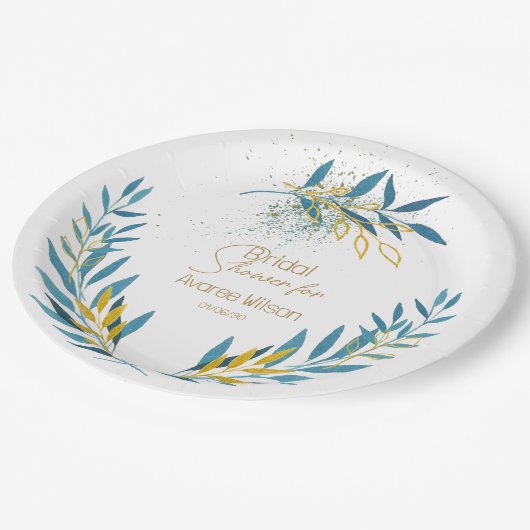 Türkisblau und goldfarben pappteller (Schrägansicht)