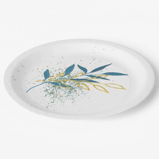 Türkisblau und goldfarben pappteller (Schrägansicht)