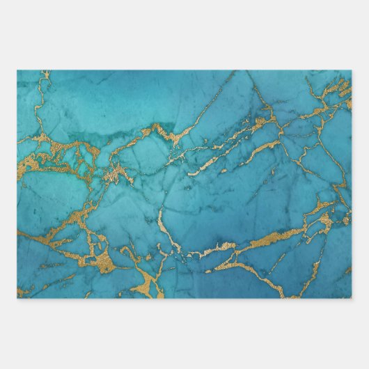 Türkisblau und goldfarbener Marmor Geschenkpapier Set (Vorderseite 3)