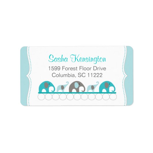 Türkisblau und graue Elefanten Babydusche Adressaufkleber (Vorne)