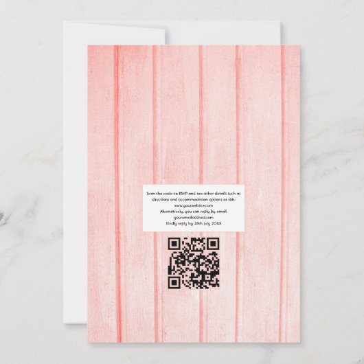 Türkisblau und Korallenstrand QR Code Hochzeit Einladung (Rückseite)