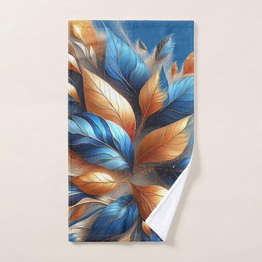Türkisblau und Kupfer Blätter Abstrac Handtuch Set (Handtuch)