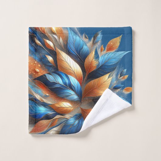 Türkisblau und Kupfer Blätter Abstrac Handtuch Set (Waschlappen)
