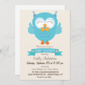 Türkisblau und Lila Boy Owl Baby Dusche Einladung (Vorne/Hinten)