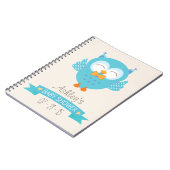 Türkisblau und Lila Boy Owl Baby Dusche Notizblock (Linke Seite)