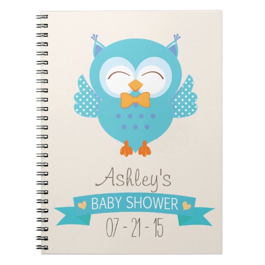 Türkisblau und Lila Boy Owl Baby Dusche Notizblock (Vorderseite)